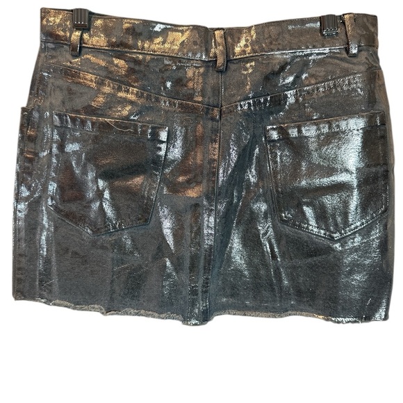 Beginning Boutique Groove Metallic Silver Denim Mini Skirt Sz4 Shimmer NWT - Picture 3 of 5